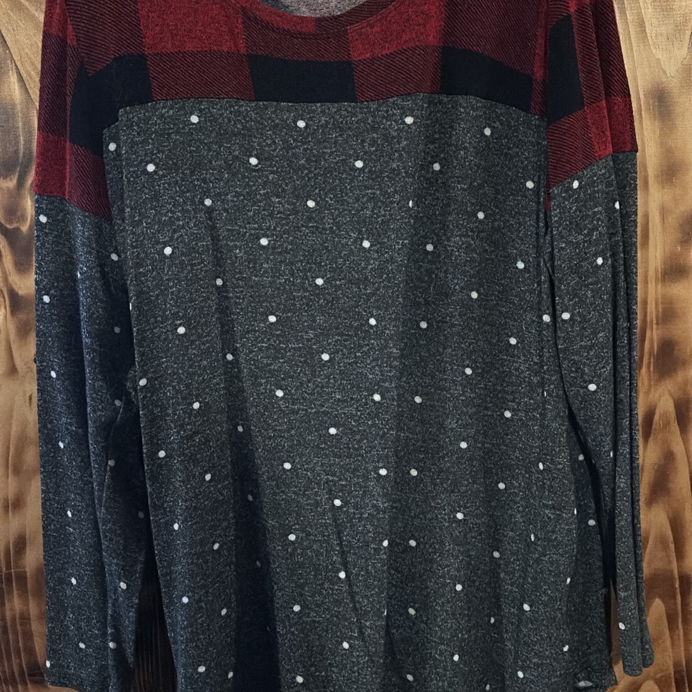 Plaid and Polka Dot Long Sleeve Top